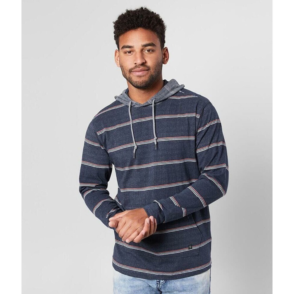 Vissla Decker Washed Hoodie Mens Medium Blue Multi Color Striped Street Fashion
